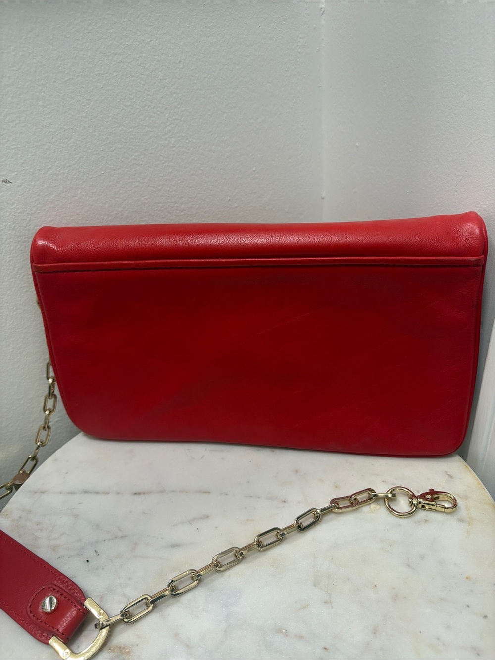 Tory Burch Red Leather Logo Chain Shoulder Bag with Gold Hardware - Picture 8 of 8